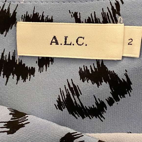 A.L.C. Geller Mini Skirt Gwen Stefani Silk Leopard Ruched Ruffle Blue Red Size 2 - Picture 6 of 10